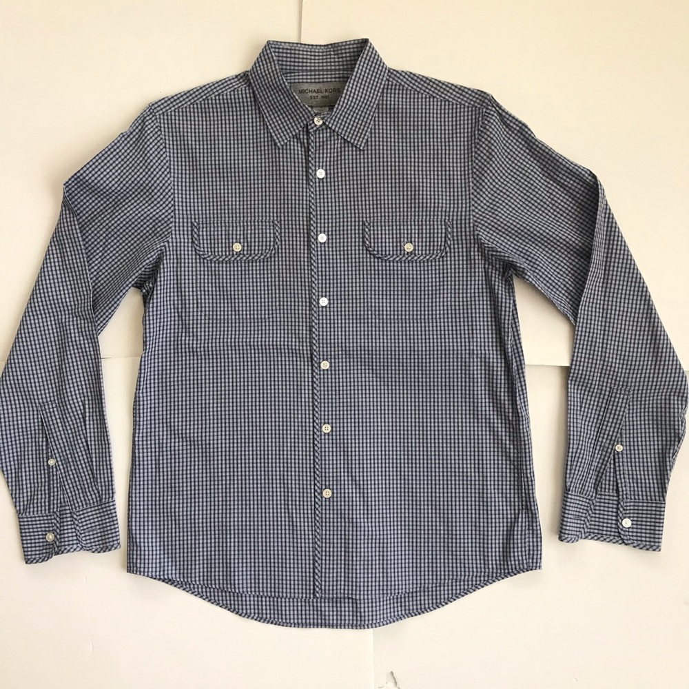 Michael Kors Gingham Plaid Long Sleeve Button Up